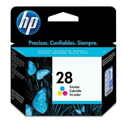 O cartucho de jato de tinta Colorido HP 28 produz impressões com qualidade fotográfica brilhantes e duradouros, usando tintas com pigmentos patenteada