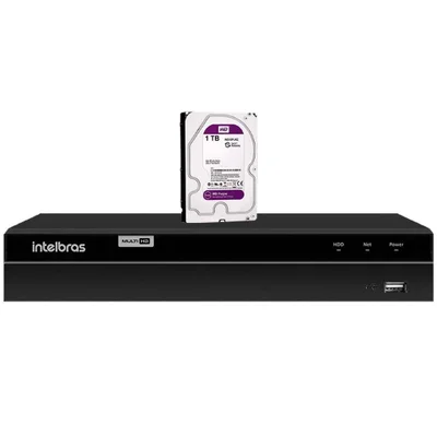 Gravador Digital DVR Intelbras Stand Alone, 16 Canais, Multi HD - MHDX-1016 + HD WD Purple 1TB, De CFTV, Não Instalado