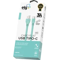 Cabo Usb Tipo-c, Carga Rápida 15w 3a, Cabo Flat Antienrolamento, 1 Metro, Cores:turquesa