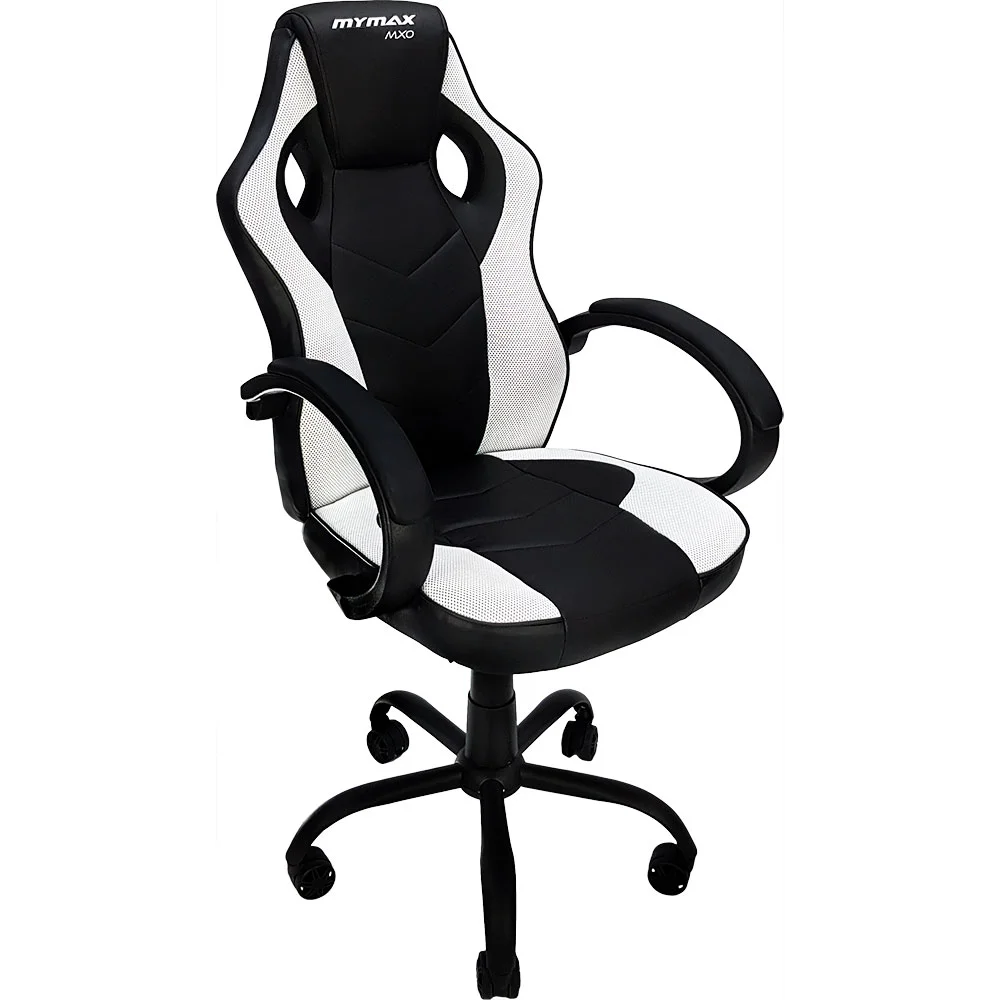 Cadeira Gamer Mymax Mx0, Suporta Até 120kg, Giratória, Preto E Branco Cadeira Gamer Mymax Mx0, Suporta Até 120kg, Giratória, Preto E Branco
