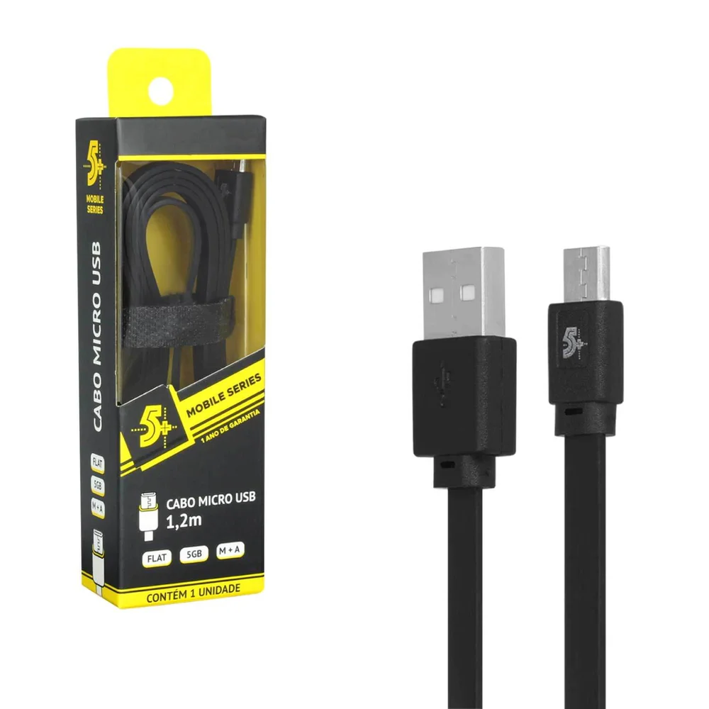Imagem 5 de 5 do produto Cabo Usb Micro Usb Flat 1,20m. Preto