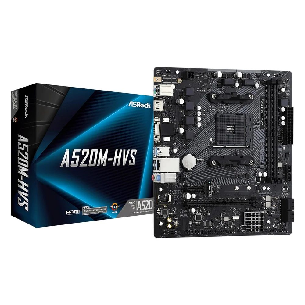 Placa-Mãe AsRock A520M-HVS, AMD AM4, mATX, DDR4 - 90-MXBE60-A0UAYZ