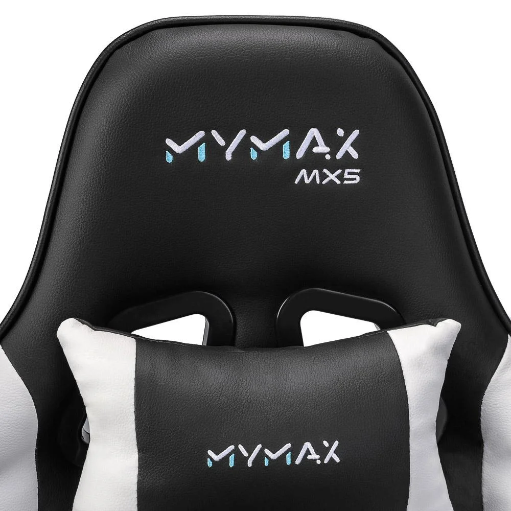 Cadeira Gamer Mymax Mx5, Até 150KG, Almofadas, Ergonômica, Couro Sintético - Preto e Branco