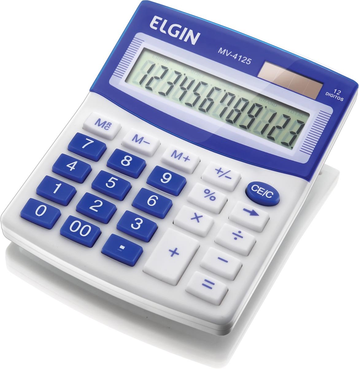 Calculadora De Mesa Visor, Alimentação Solar E Bateria, Blister, Azul - Mv4125