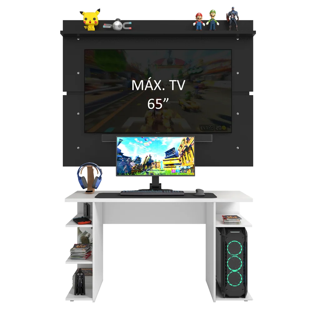 Imagem 3 de 5 do produto Mesa Para Computador Gamer E Painel TV, Madesa, Branco/Preto