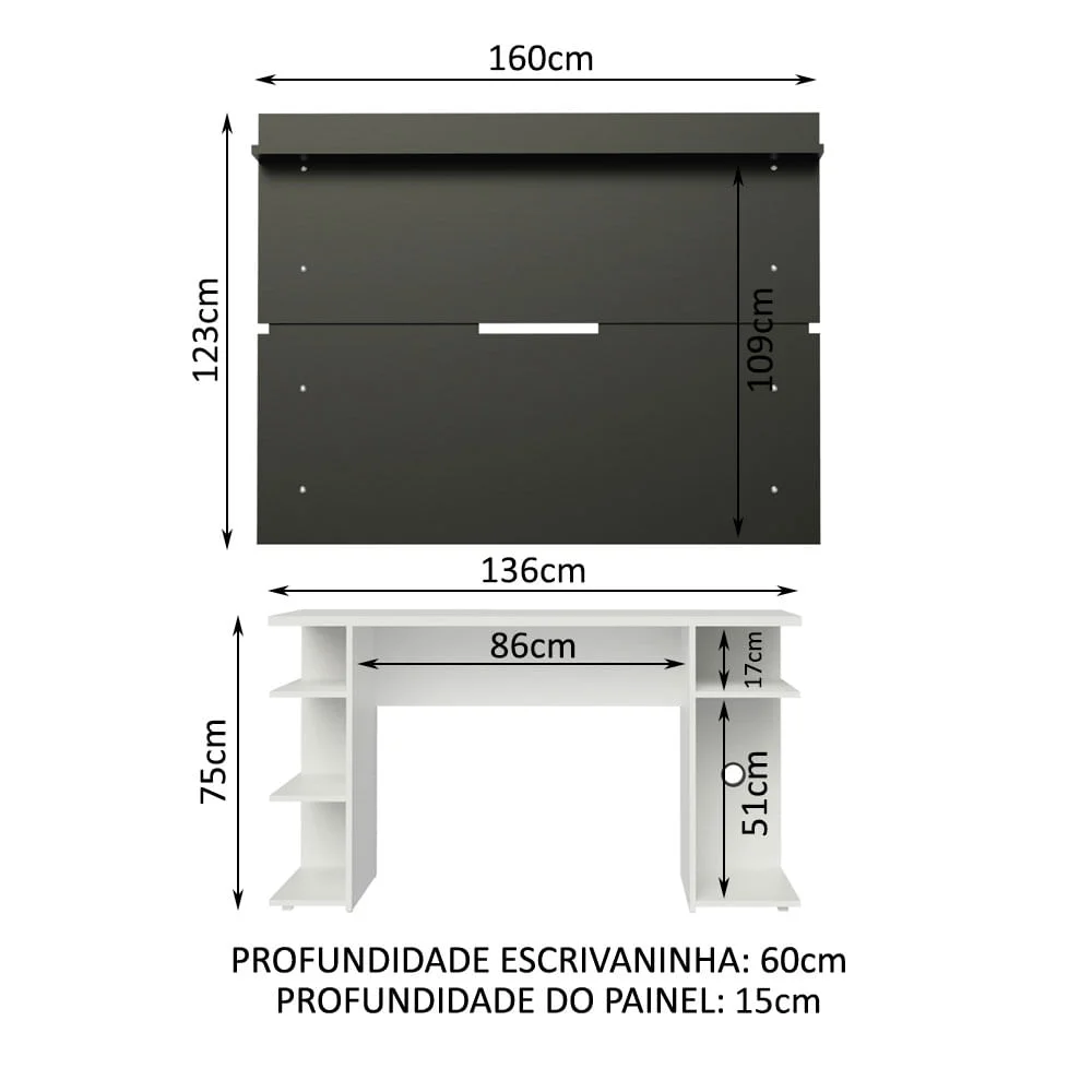 Imagem 5 de 5 do produto Mesa Para Computador Gamer E Painel TV, Madesa, Branco/Preto