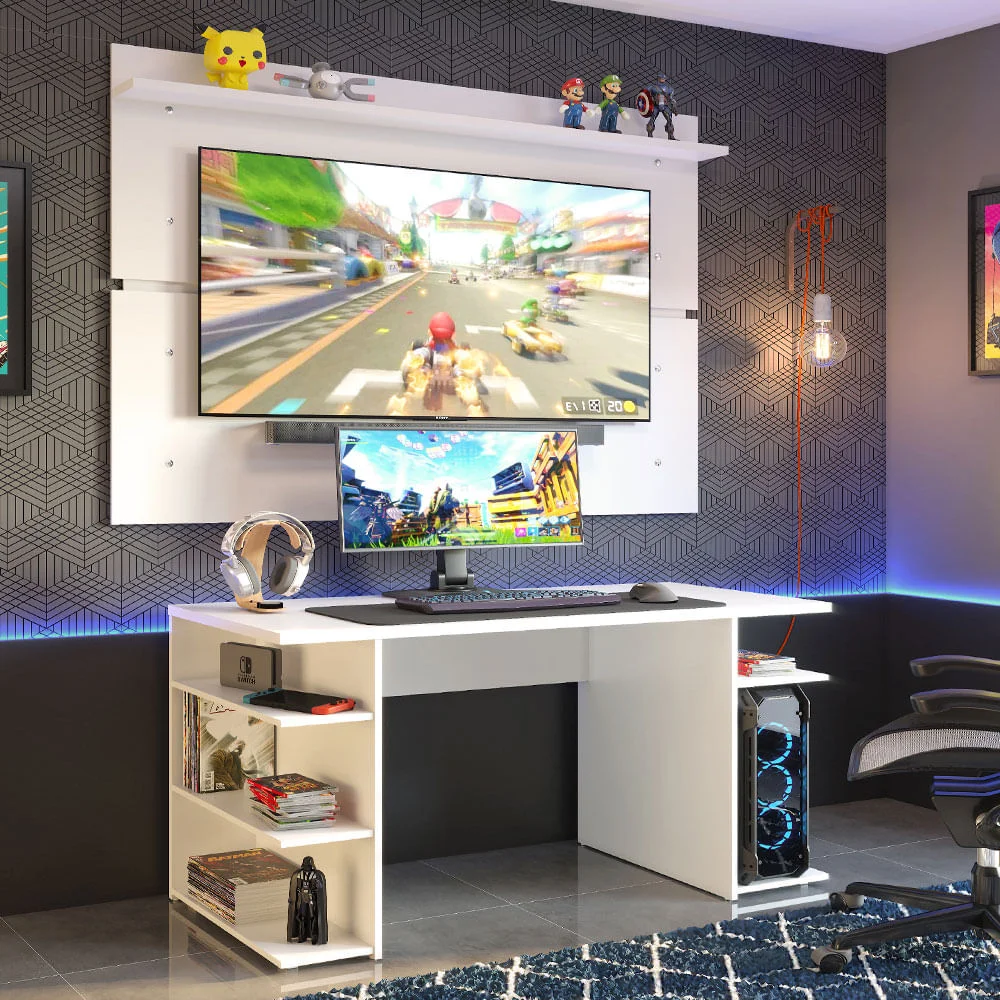 Imagem 2 de 5 do produto Mesa Para Computador Gamer E Painel Tv Madesa - Branco