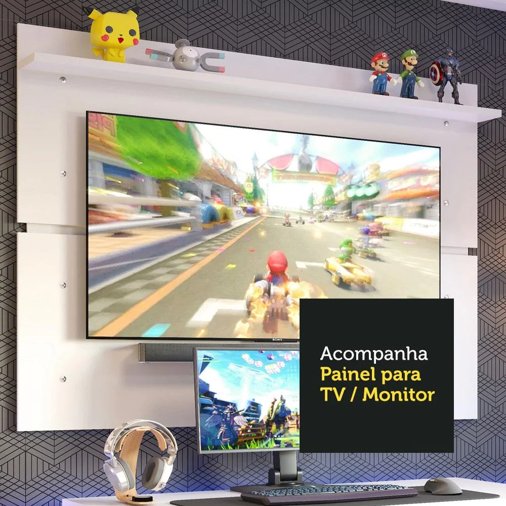 Imagem 3 de 5 do produto Mesa Para Computador Gamer E Painel Tv Madesa - Branco