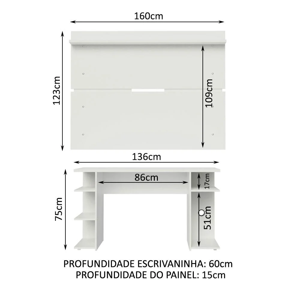 Imagem 4 de 5 do produto Mesa Para Computador Gamer E Painel Tv Madesa - Branco