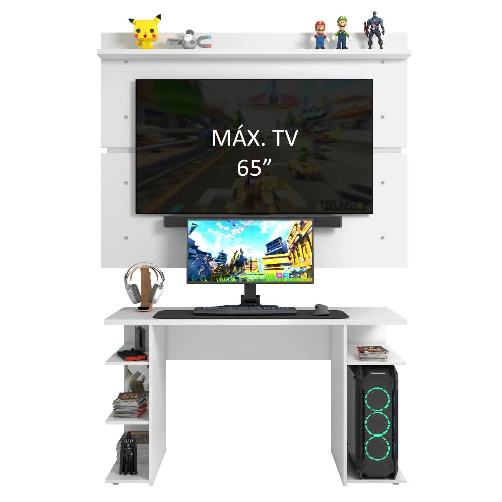 Imagem 5 de 5 do produto Mesa Para Computador Gamer E Painel Tv Madesa - Branco