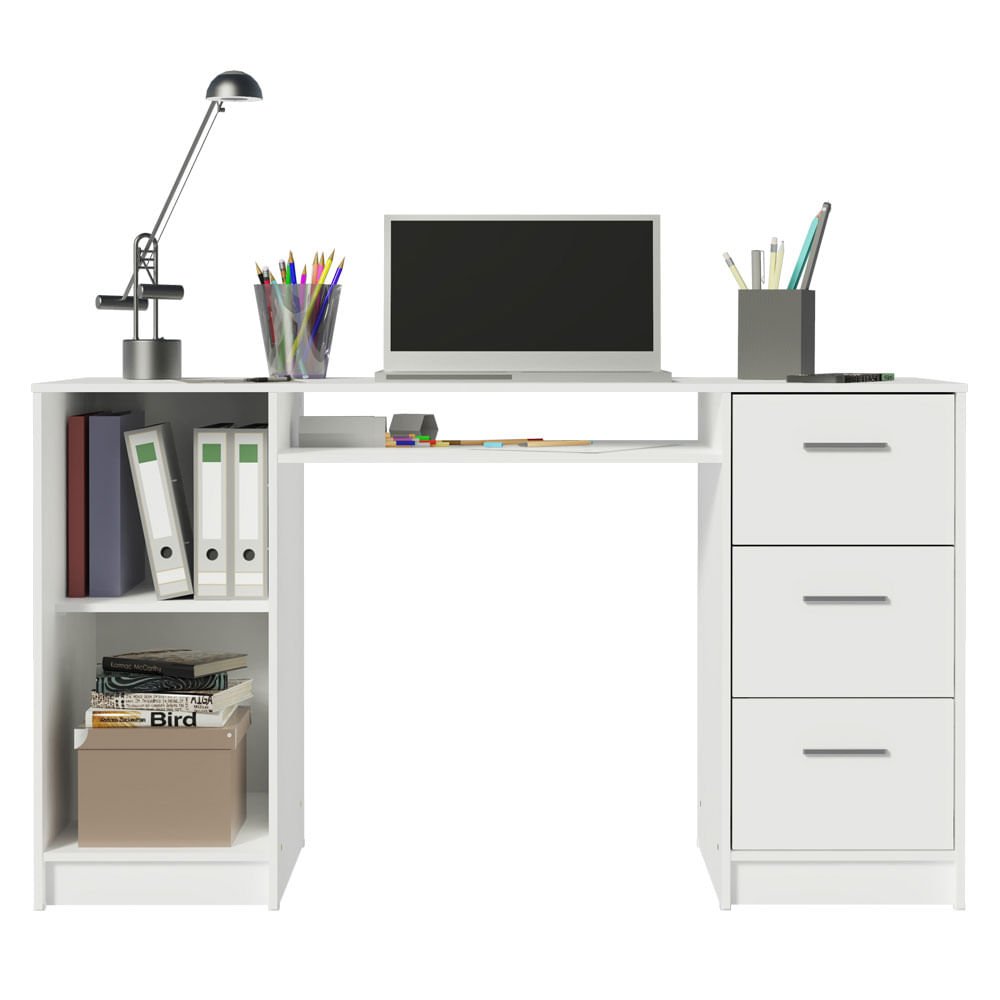 Escrivaninha Mesa Para Computador Madesa Alaska 3 Gavetas 1 Porta, Branco