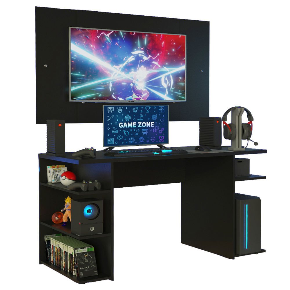 Mesa Para Computador Gamer E Painel Madesa, Até 58, Preto