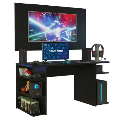 Mesa Para Computador Gamer E Painel Madesa, Até 58, Preto