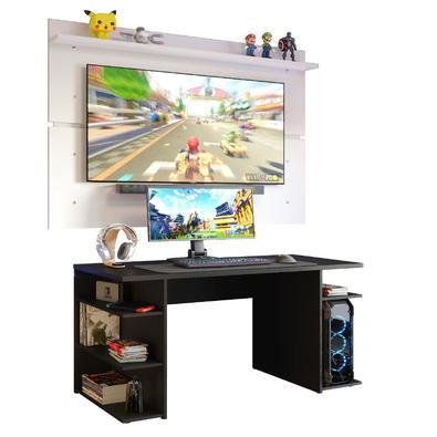 Mesa Para Computador Gamer E Painel TV, Madesa, Preto/Branco