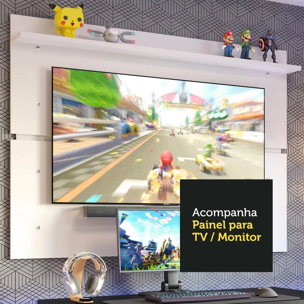 Imagem 3 de 5 do produto Mesa Para Computador Gamer E Painel TV, Madesa, Preto/Branco