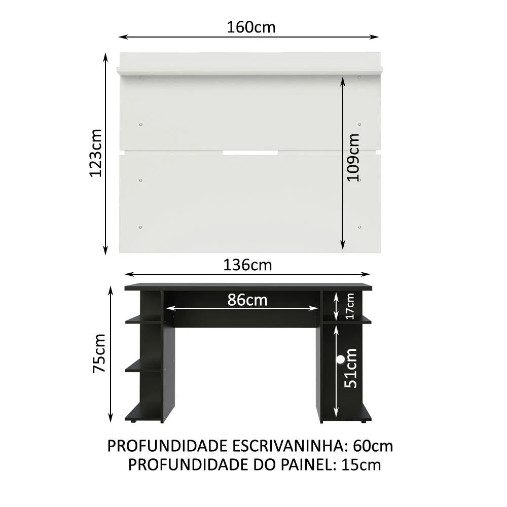 Imagem 4 de 5 do produto Mesa Para Computador Gamer E Painel TV, Madesa, Preto/Branco