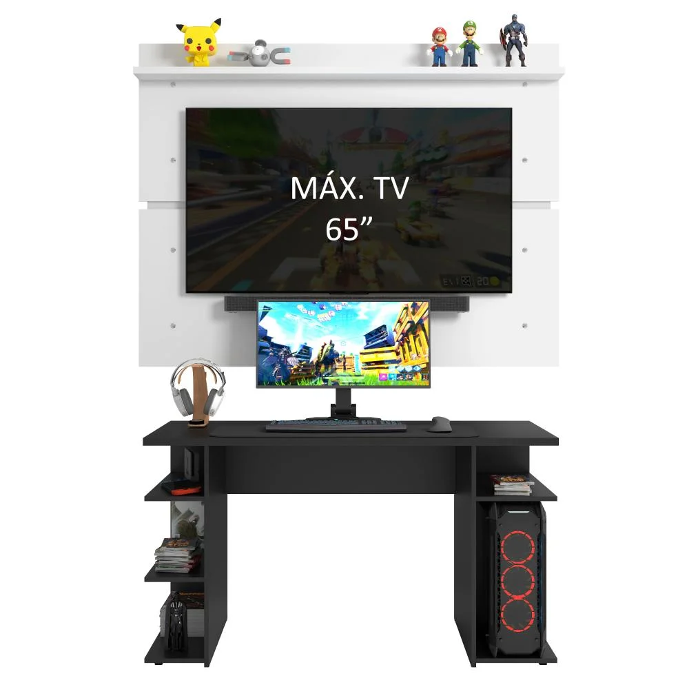 Imagem 5 de 5 do produto Mesa Para Computador Gamer E Painel TV, Madesa, Preto/Branco