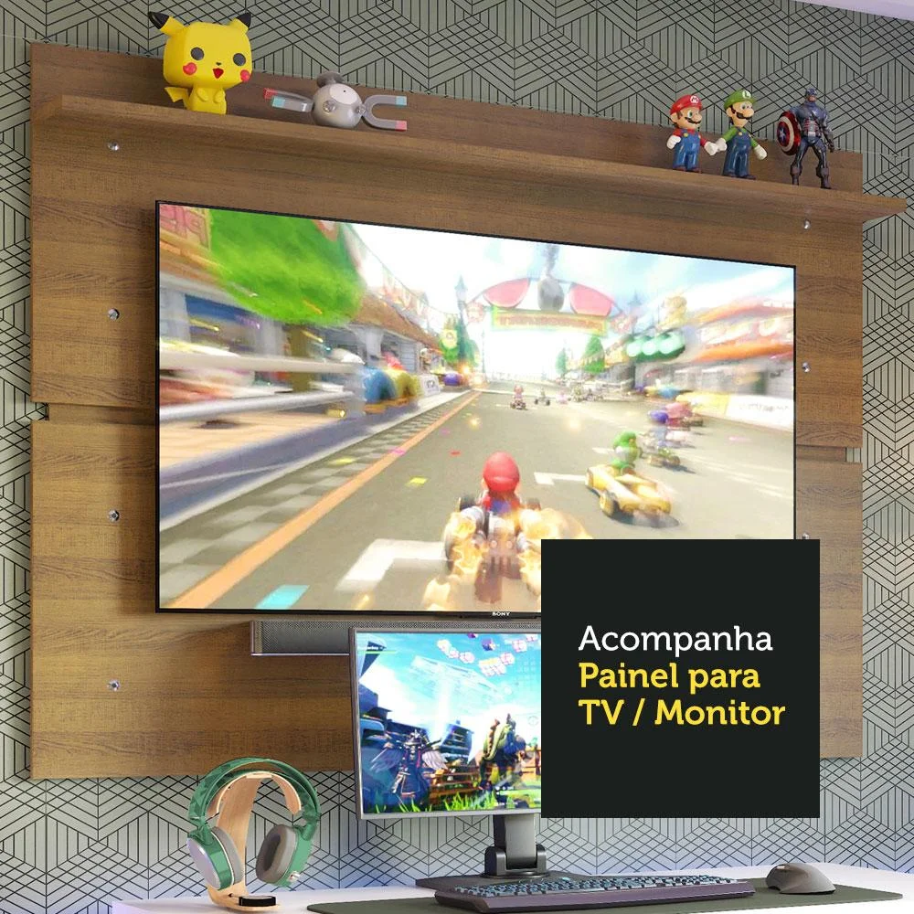 Imagem 3 de 5 do produto Mesa Para Computador Gamer E Painel TV, Madesa, Branco/Rustic