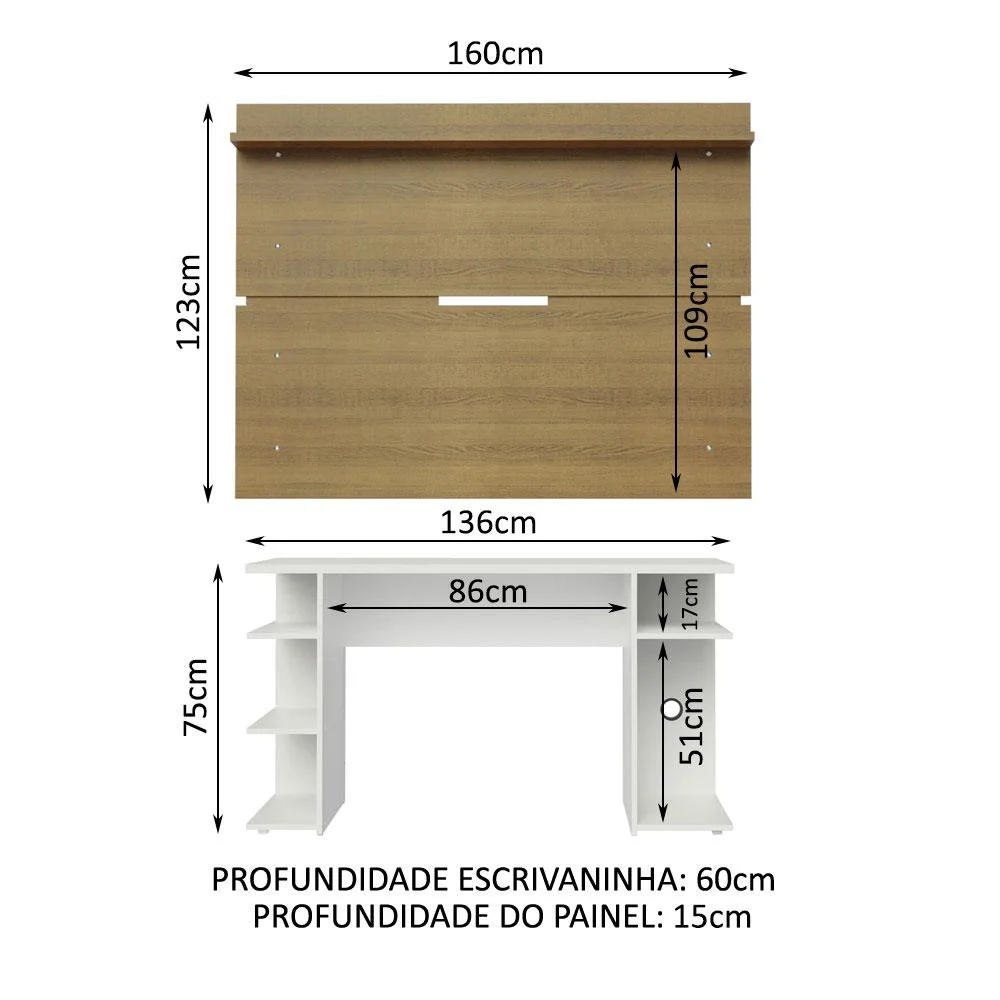 Imagem 4 de 5 do produto Mesa Para Computador Gamer E Painel TV, Madesa, Branco/Rustic