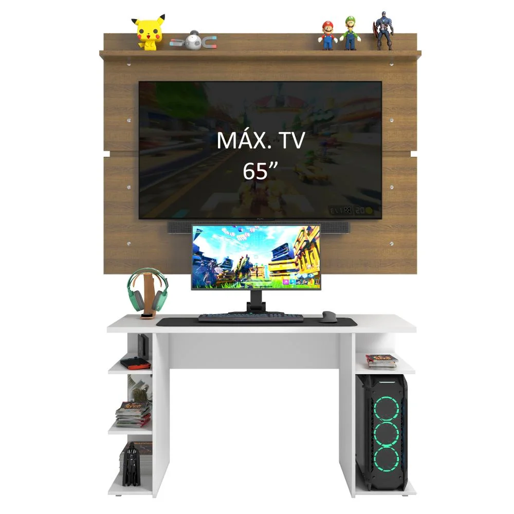 Imagem 5 de 5 do produto Mesa Para Computador Gamer E Painel TV, Madesa, Branco/Rustic