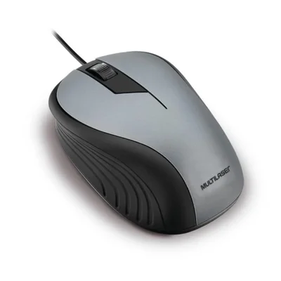 Mouse Emborrachado, Cinza e Preto, com Fio USB - Multi