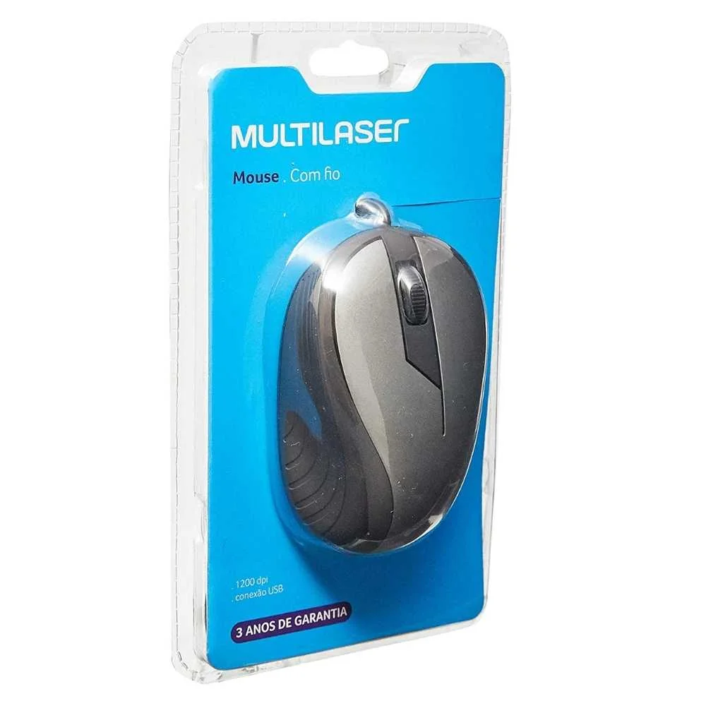 Imagem 3 de 3 do produto Mouse Emborrachado, Cinza e Preto, com Fio USB - Multi