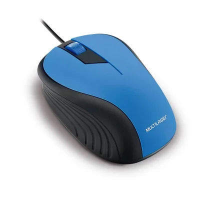Mouse Multi, Emborrachado, Com Fio, USB, 1200DPI, Preto E Azul - Mo226