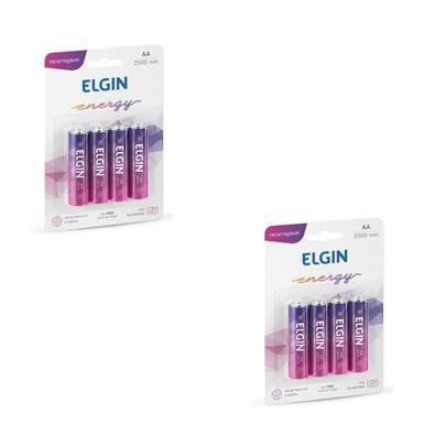 Kit Com 2 Cartelas De Pilhas Recarregaveis Aa 2500mah C/4 Elgin 82173