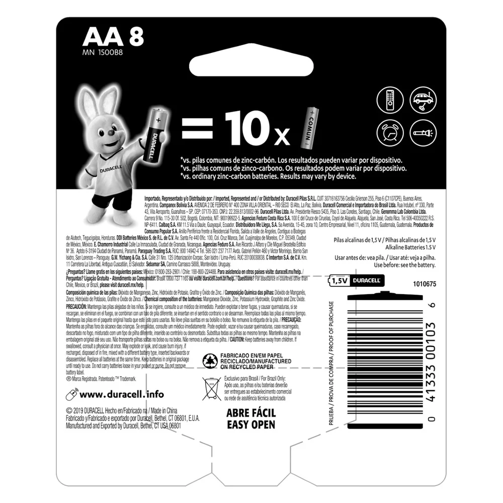 Pilha Duracell Alcalina  Aa C/8 Unidades