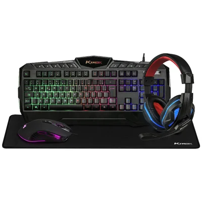 Kit Gamer Ktrok Extreme, com Mouse LED Sensor Óptico 6400DPI 7 Botões, + Teclado Semi mecânico LED Colorido Switch Ktrok Plunger QWERTY, + Headset 40mm 20Hz, + Mousepad Speed  Bordas Costuradas