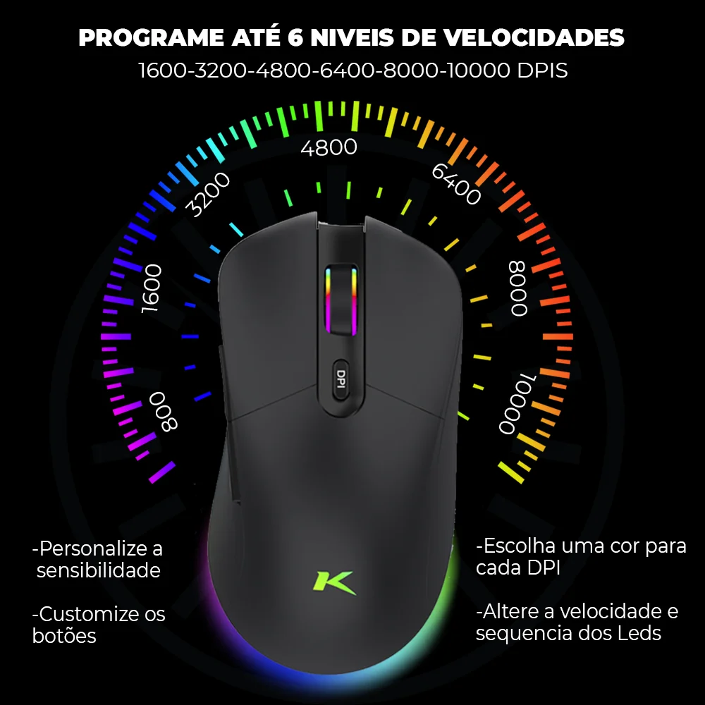 Mouse Gamer Doubles Max 10000 DPI, 1000Hz RGB, C/ Software Dual Mouse Gamer Doubles Max 10000 DPI, 1000Hz RGB, C/ Software Dual