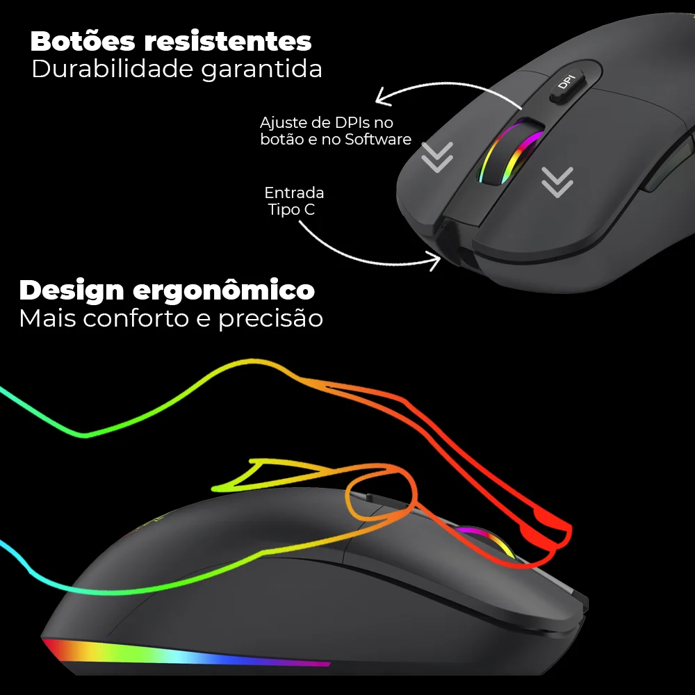 Mouse Gamer Doubles Max 10000 DPI, 1000Hz RGB, C/ Software Dual Mouse Gamer Doubles Max 10000 DPI, 1000Hz RGB, C/ Software Dual