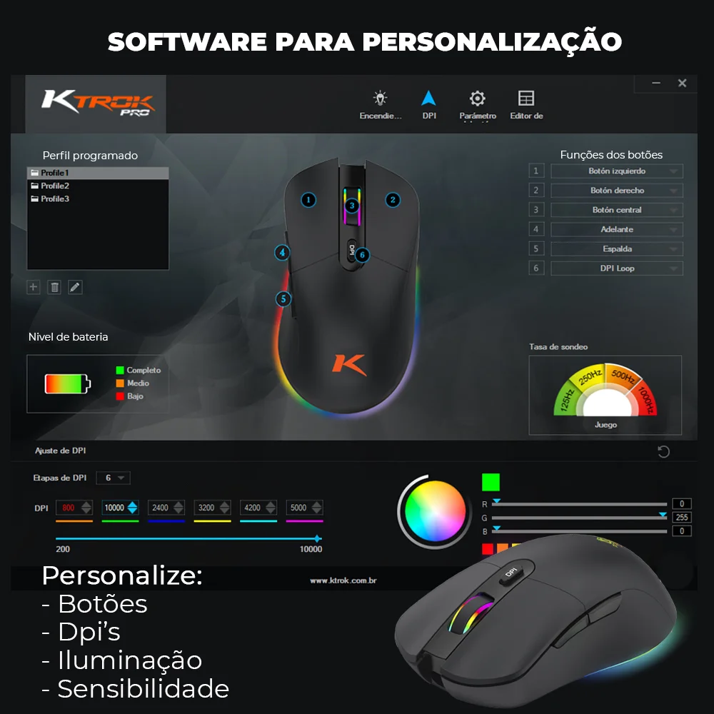 Mouse Gamer Doubles Max 10000 DPI, 1000Hz RGB, C/ Software Dual Mouse Gamer Doubles Max 10000 DPI, 1000Hz RGB, C/ Software Dual