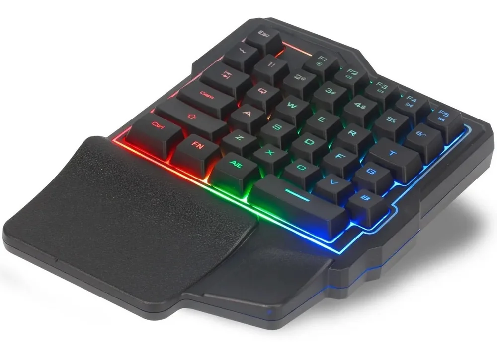Imagem 2 de 5 do produto Teclado Single Hand Uma Mão USB, RGB Multimídia, PC Notebook