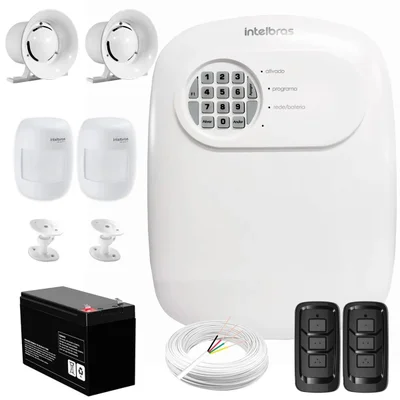 Kit Central De Alarme Anm 24 Net Intelbras + 2 Sensores Ivp 3000 Cf + Bateria + Sirenes + Cabo