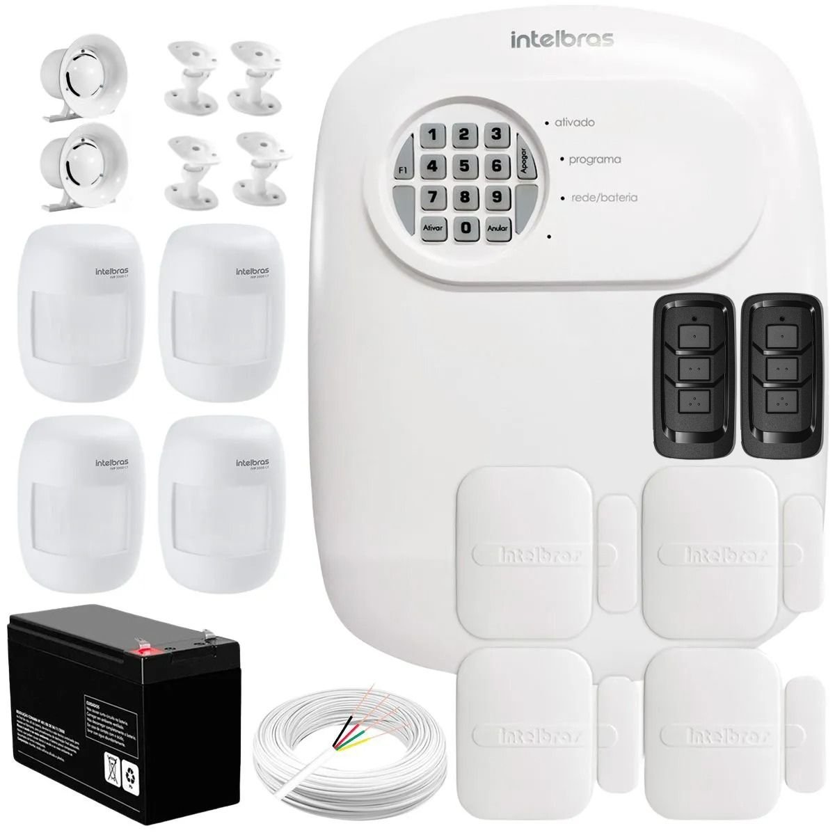 Kit Central De Alarme Anm 24 Net Intelbras + 4 Sensores Xas 4010 Smart + 4 Sensores Ivp 3000 Cf