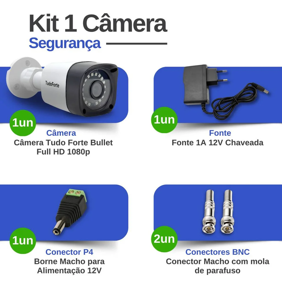 Câmera De Segurança Tudo Forte Full Hd 1080p 2mp Bullet Com Visão Noturna De 20 Metros + Acessórios Para Instalação