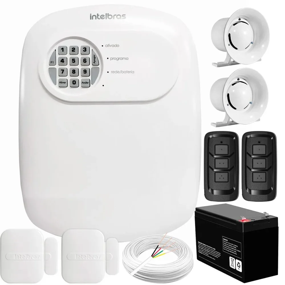 Kit Central De Alarme Anm 24 Net Intelbras + 2 Sensores Xas 4010 Smart + Bateria + Sirene + Cabo Kit Central De Alarme Anm 24 Net Intelbras + 2 Sensores Xas 4010 Smart + Bateria + Sirene + Cabo