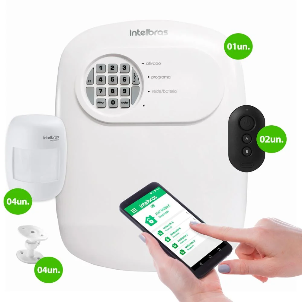 Imagem 2 de 5 do produto Kit Central De Alarme Anm 24 Net Intelbras + 4 Sensores Ivp 3000 Cf Alcance De 12mts