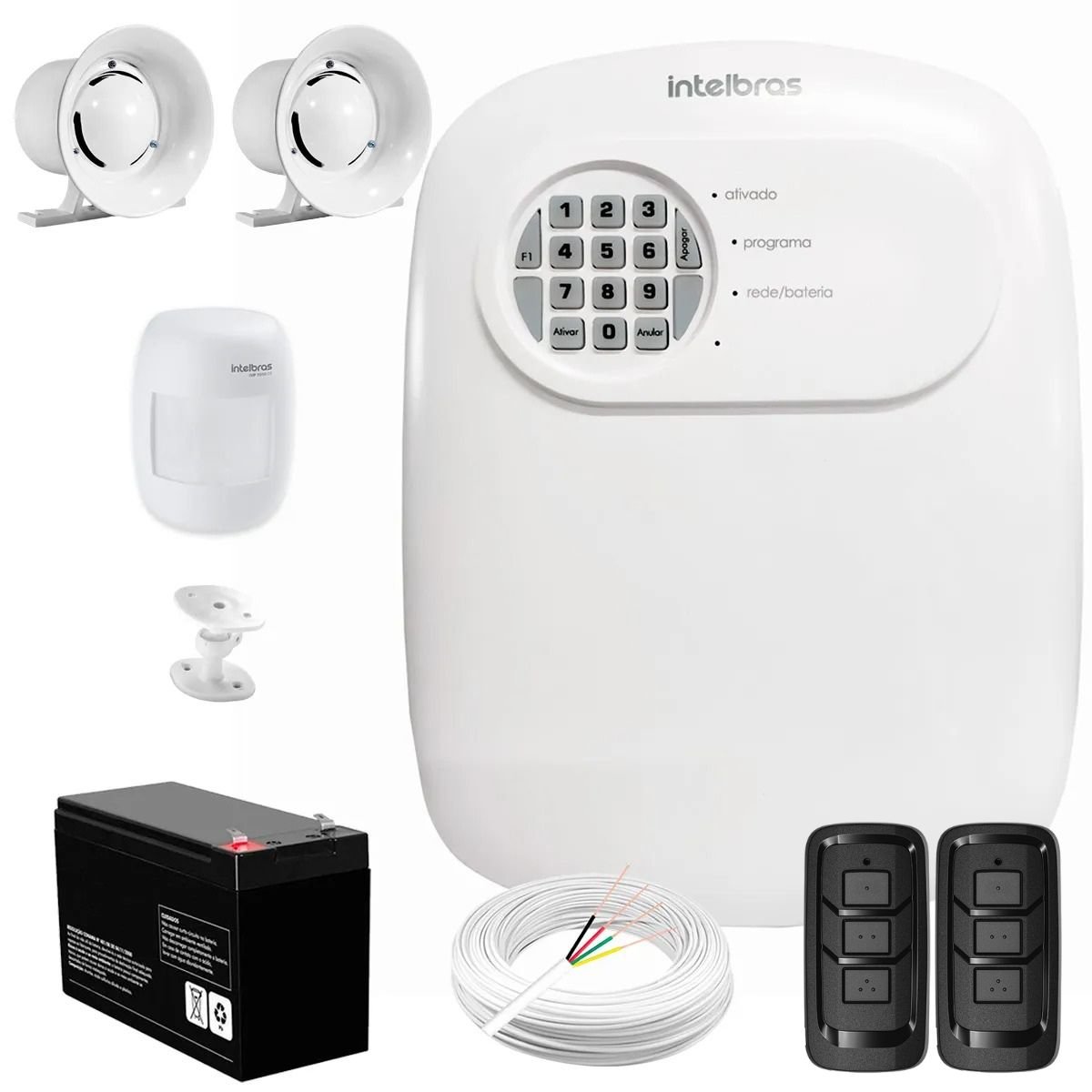 Kit Central De Alarme Anm 24 Net Intelbras + 1 Sensor Ivp 3000 Cf + Bateria + Sirenes + Cabo
