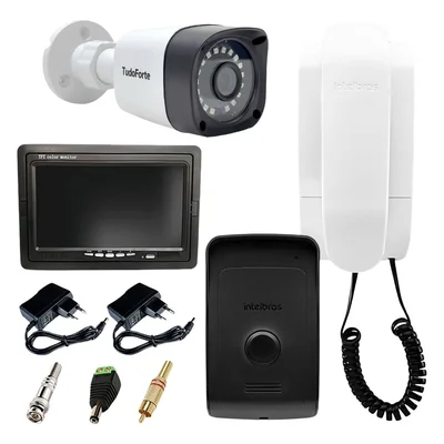 Kit Porteiro Intelbras Ipr 1010, Câmera Full Hd 1080p, 2mp Bullet, 20 Metros e Tela Monitor 7 Polegadas, LCD Colorido