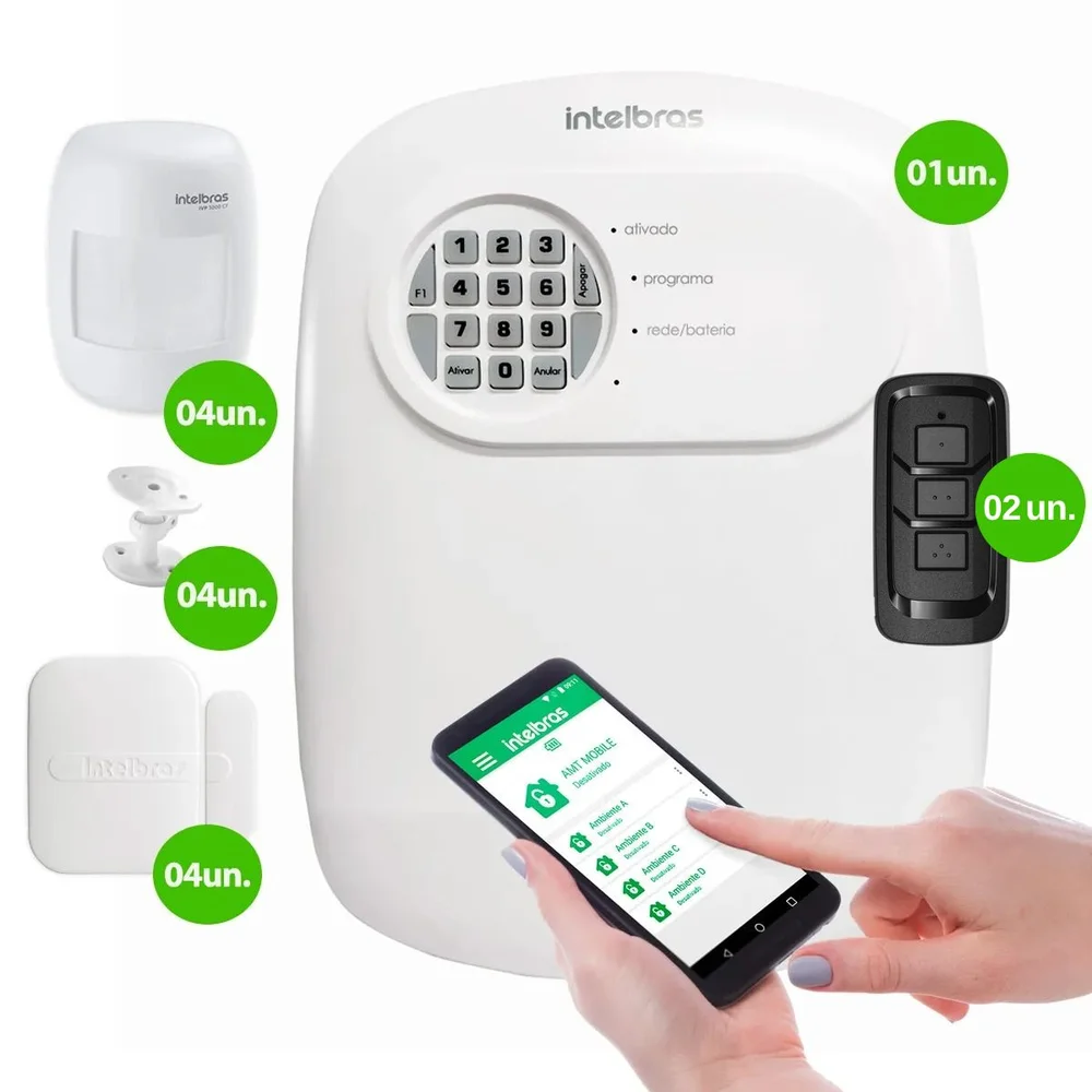 Imagem 2 de 5 do produto Kit Central De Alarme Anm 24 Net Intelbras + 4 Sensores Xas 4010 Smart + 4 Sensor Ivp 3000 Cf