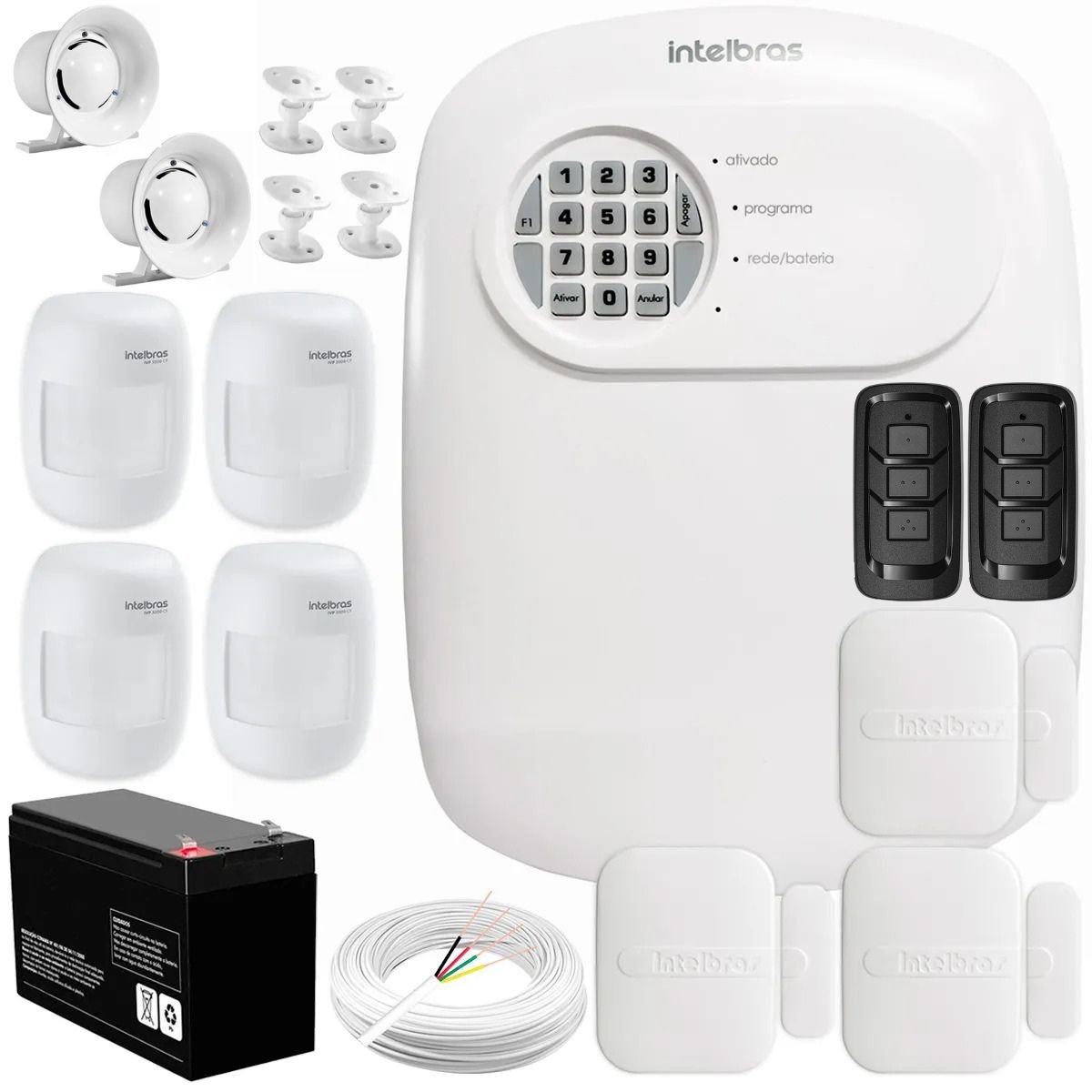 Kit Central De Alarme Anm 24 Net Intelbras + 3 Sensores Xas 4010 Smart + 4 Sensores Ivp 3000 Cf