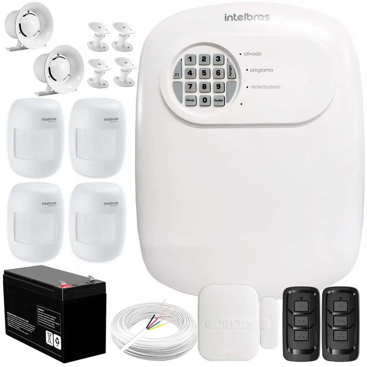 Kit Central De Alarme Anm 24 Net Intelbras + 1 Sensor Xas 4010 Smart + 4 Sensores Ivp 3000 Cf