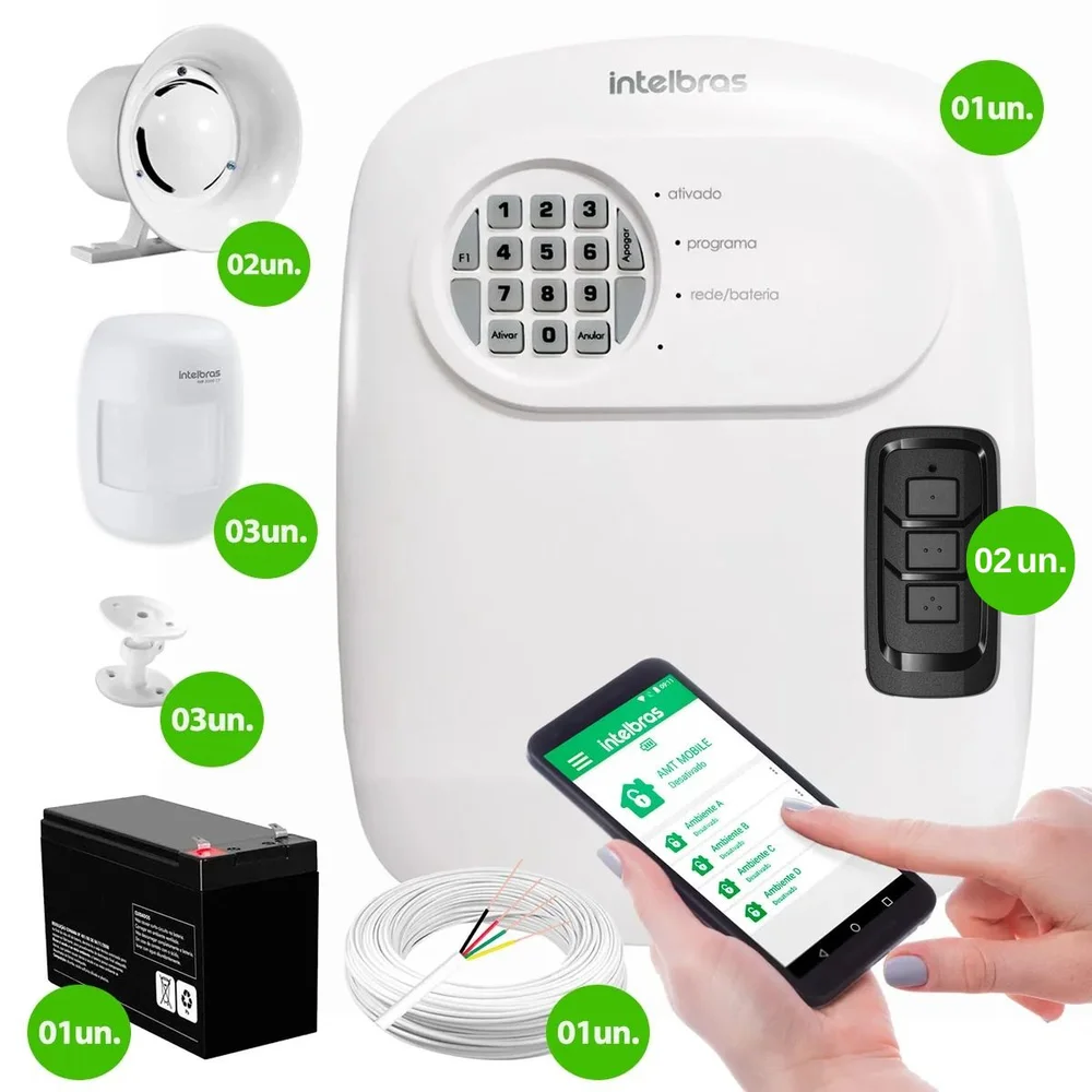 Imagem 3 de 5 do produto Kit Central De Alarme Anm 24 Net Intelbras + 3 Sensores Ivp 3000 Cf + Bateria + Sirenes + Cabo