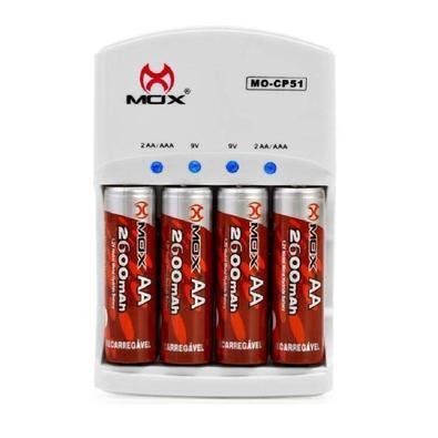 Carregador De Pilhas E Baterias Com 4 Pilhas Aa 2600 Mah Mox Cp51
