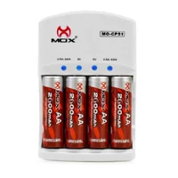 Carregador De Pilhas E Baterias Com 4 Pilhas Aa 2600 Mah Mox Cp51