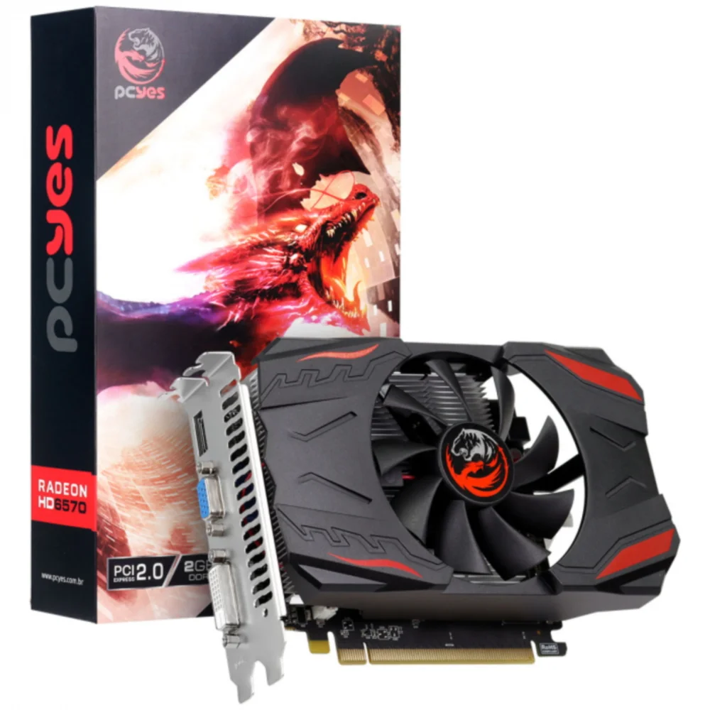 Imagem 2 de 5 do produto Placa de Vídeo PCYes AMD GPU HD 6570, 2GB GDDR3, 128 Bits, ATX, Single FAN - PJ6570HDR3SF
