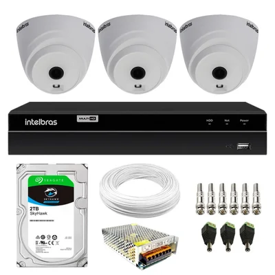 Kit 2 Câmeras Dome Hd 720p Vhl 1120 D 3,6mm Ir 20 Dvr Gravador Intelbras Mhdx 1204 4 Canais 2TB Sky