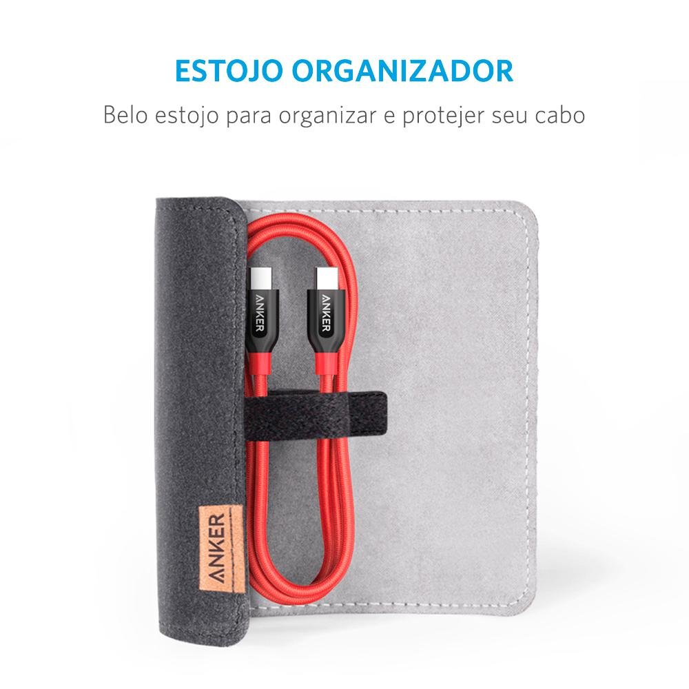 Imagem 3 de 5 do produto Cabo Anker Powerline USB-C, Para USB-C 2.0, 0.9 Metros, Vermelho